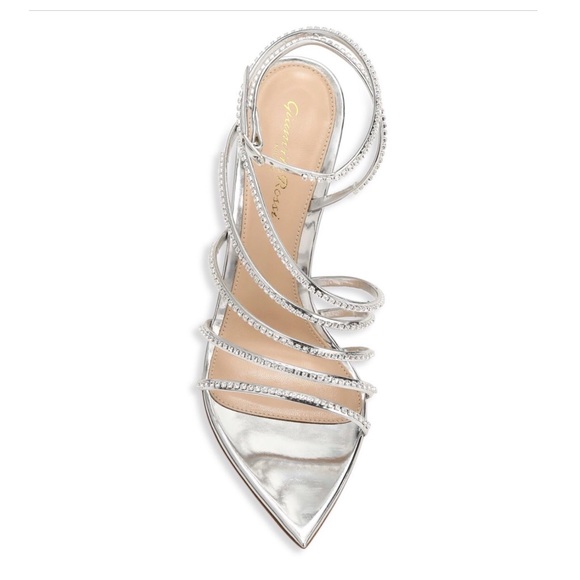 Gianvito Rossi Chantel Embellished Silver Strappy Pointed Toe Sandals - 6