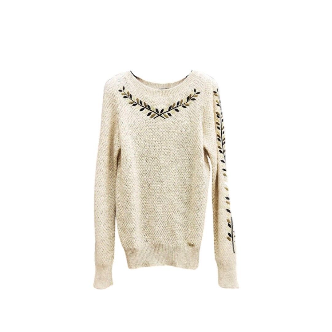 Olive branch embroidery Mohair & Silk knit Sweater - 1