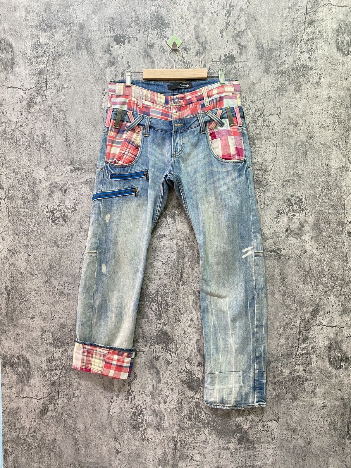 Distressed Denim - DOMINATE HANDCRAFTED JEANS Double Waist Patchwork Jeans - 1