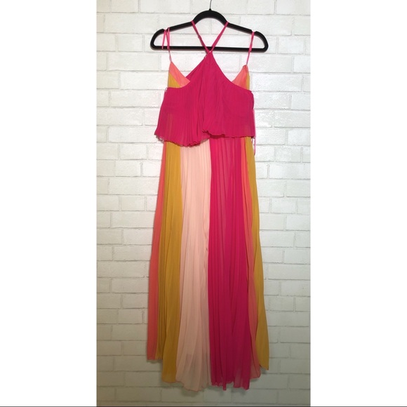 Aura - Pink Pleated Multi Color Two Piece Set Maxi + Crop - 5