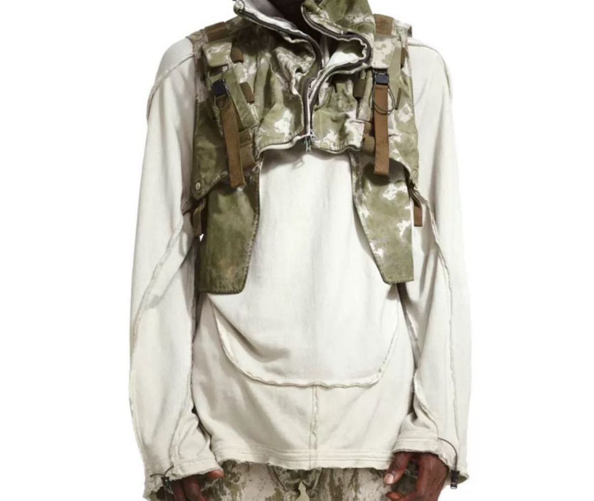 hooded camo chest vest with ribbed cape/TS - 1