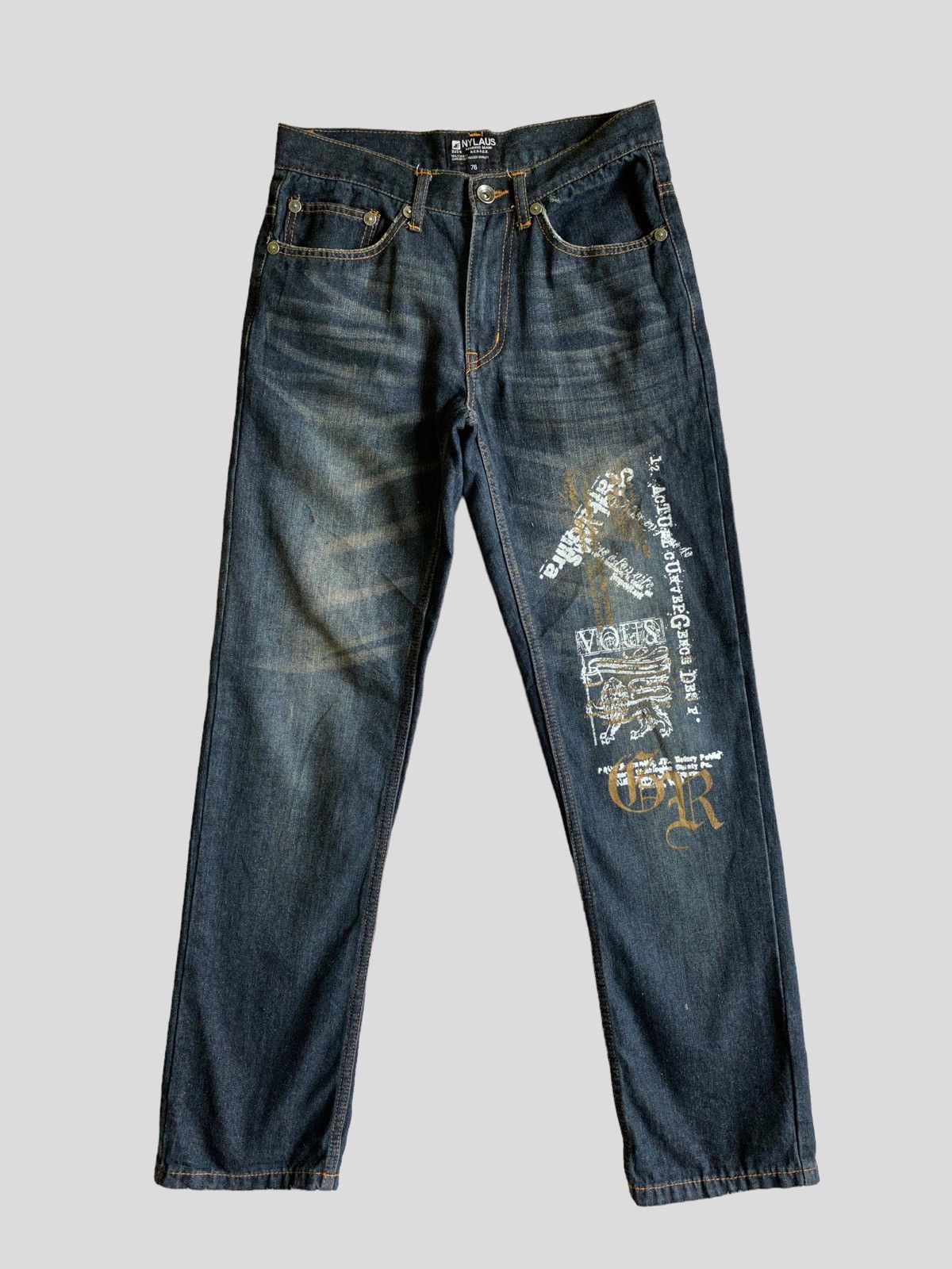 Vintage NYLAUS Printed Acid Wash Denim S45k - 1