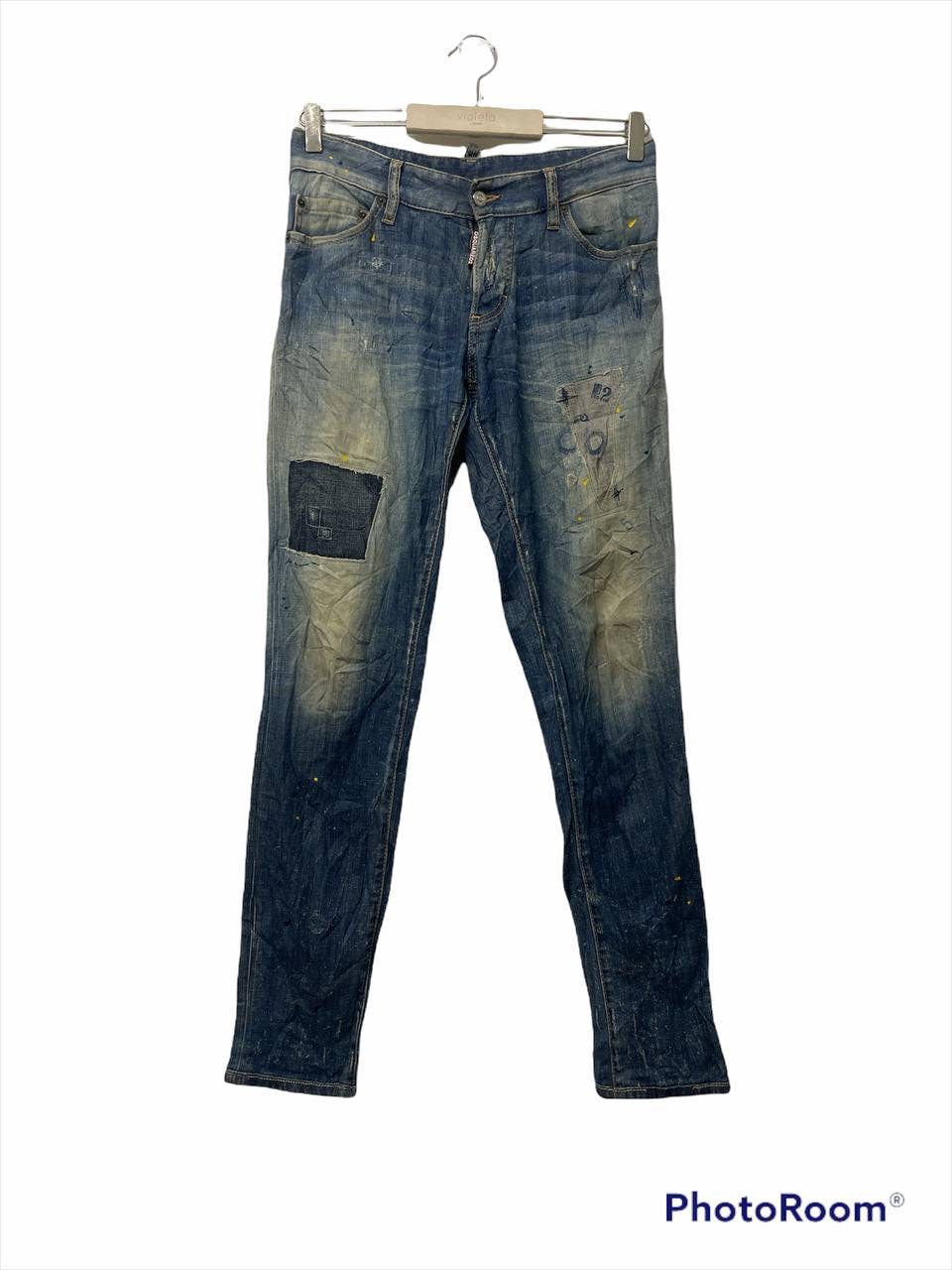 DSQUARED2 Distressed Denim Patchwork Painted Pants - 1
