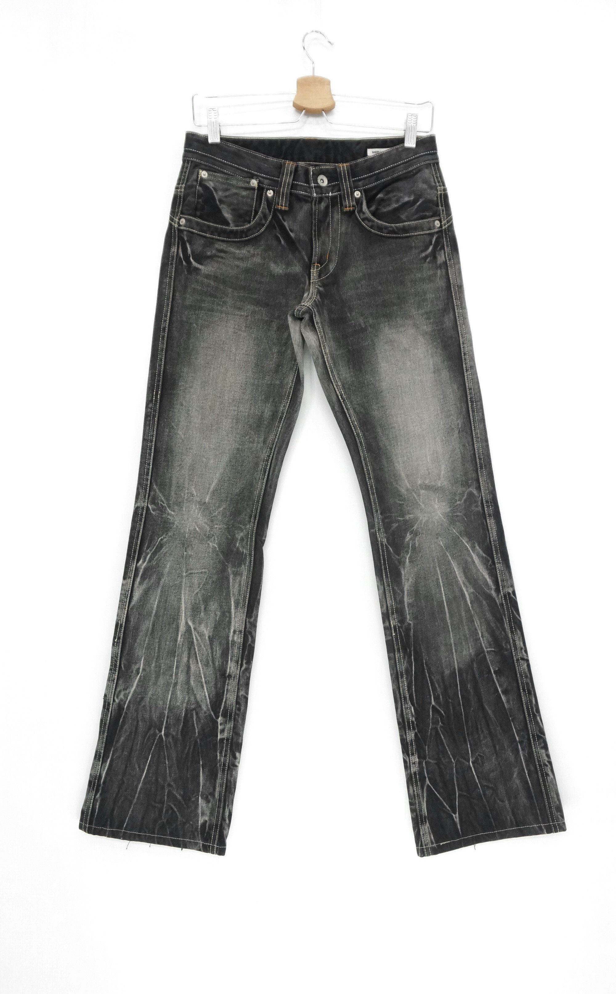 Flare 🔥 Semantic Design Vintage Faded Black Acid Wash Jeans - 2