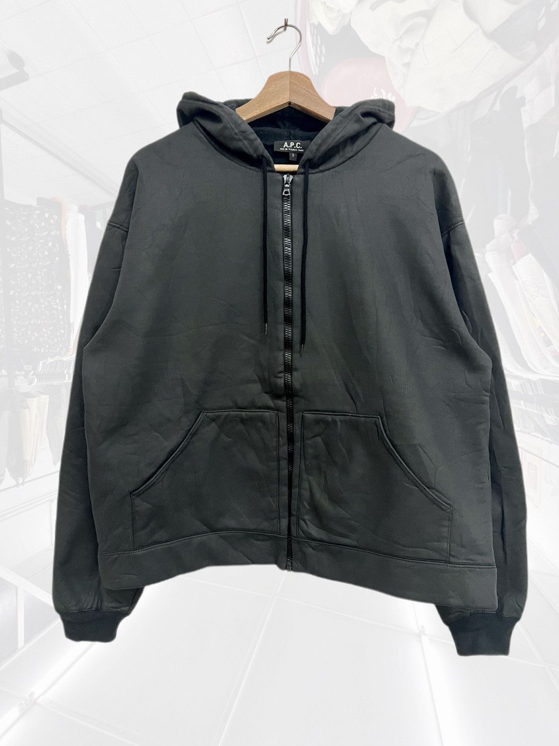 A.P.C BLACK WAX HOODIE SWEATSHIRT - 1