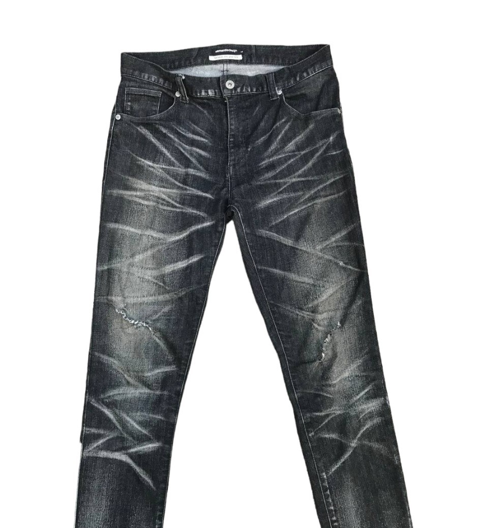 JAPAN Semantic Design Tornado mart Herringbone Faded black wash Distressed jean Slim Lowrise - 6