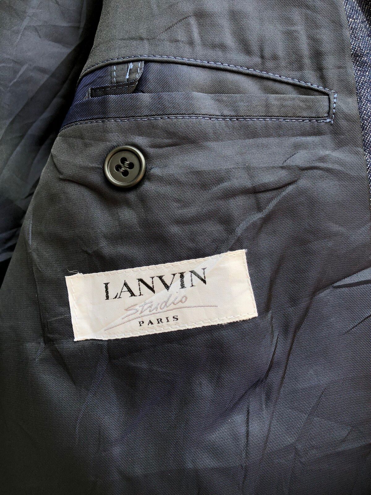 Vintage Lanvin Studio Leather Trim Collar Denim Casual Jkt - 9