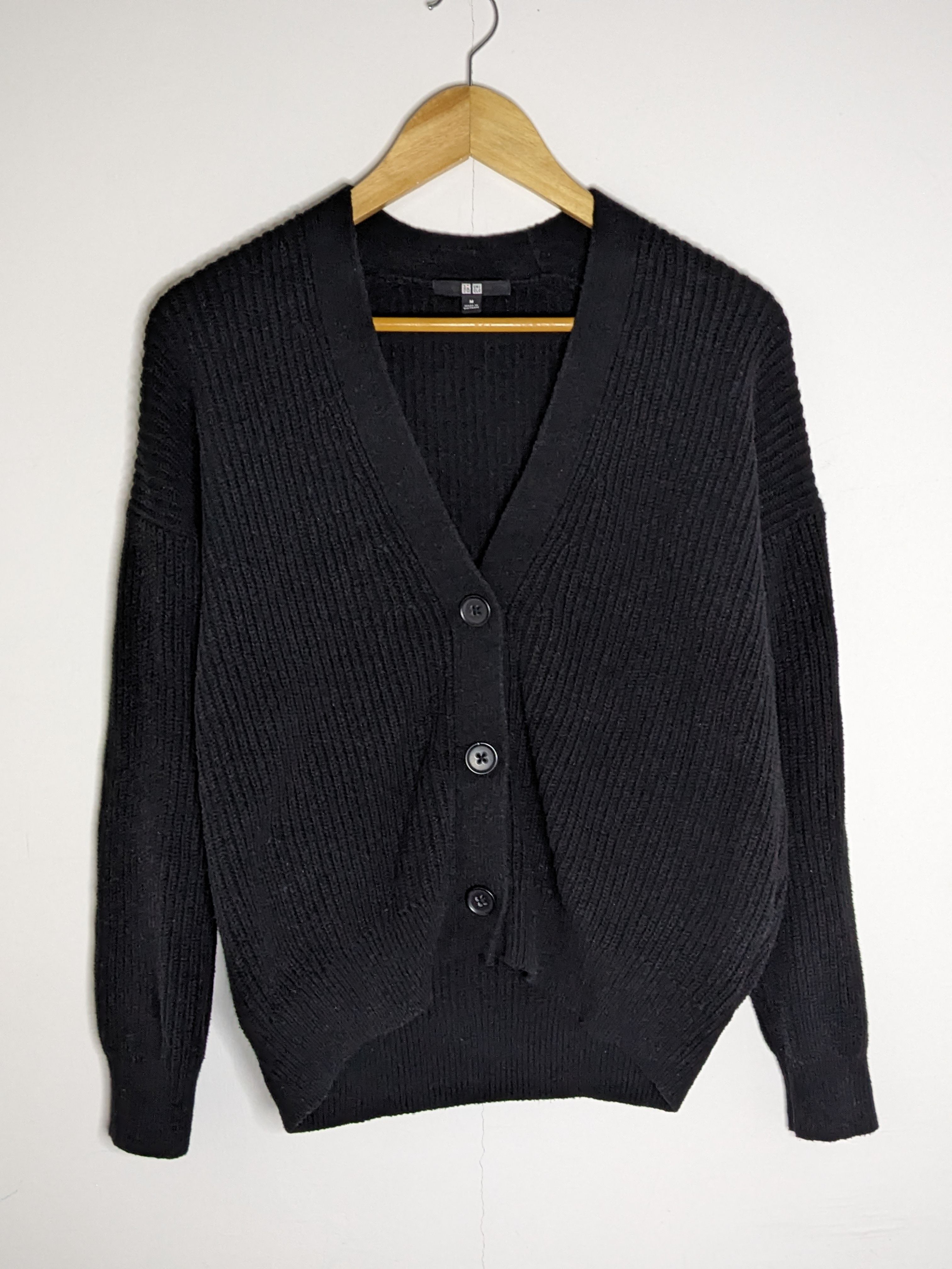 Uniqlo Crocheted Pattern Cotton Knit Sweater Black Cardigan - 1