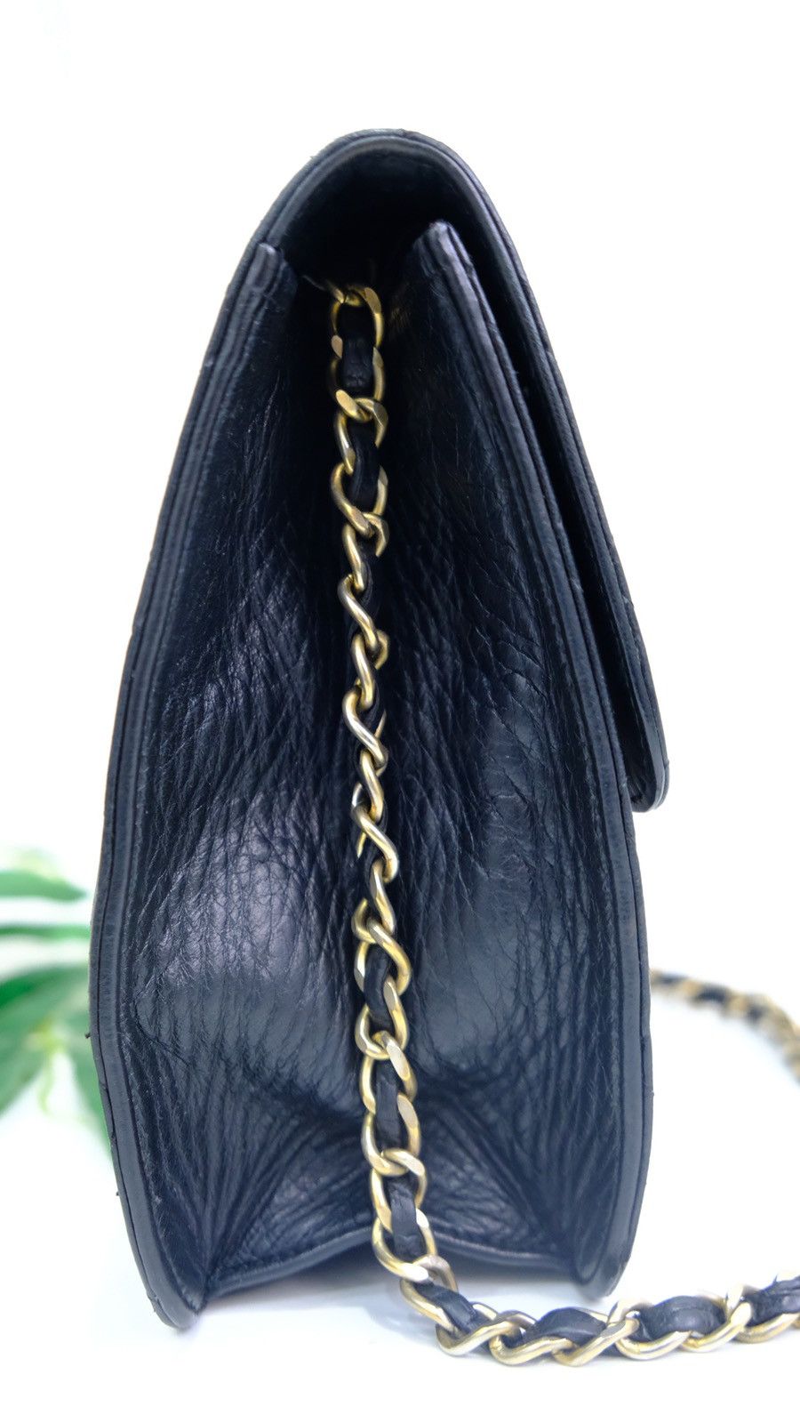 Vintage CHANEL black lambskin medium half flap shoulder bag - 6