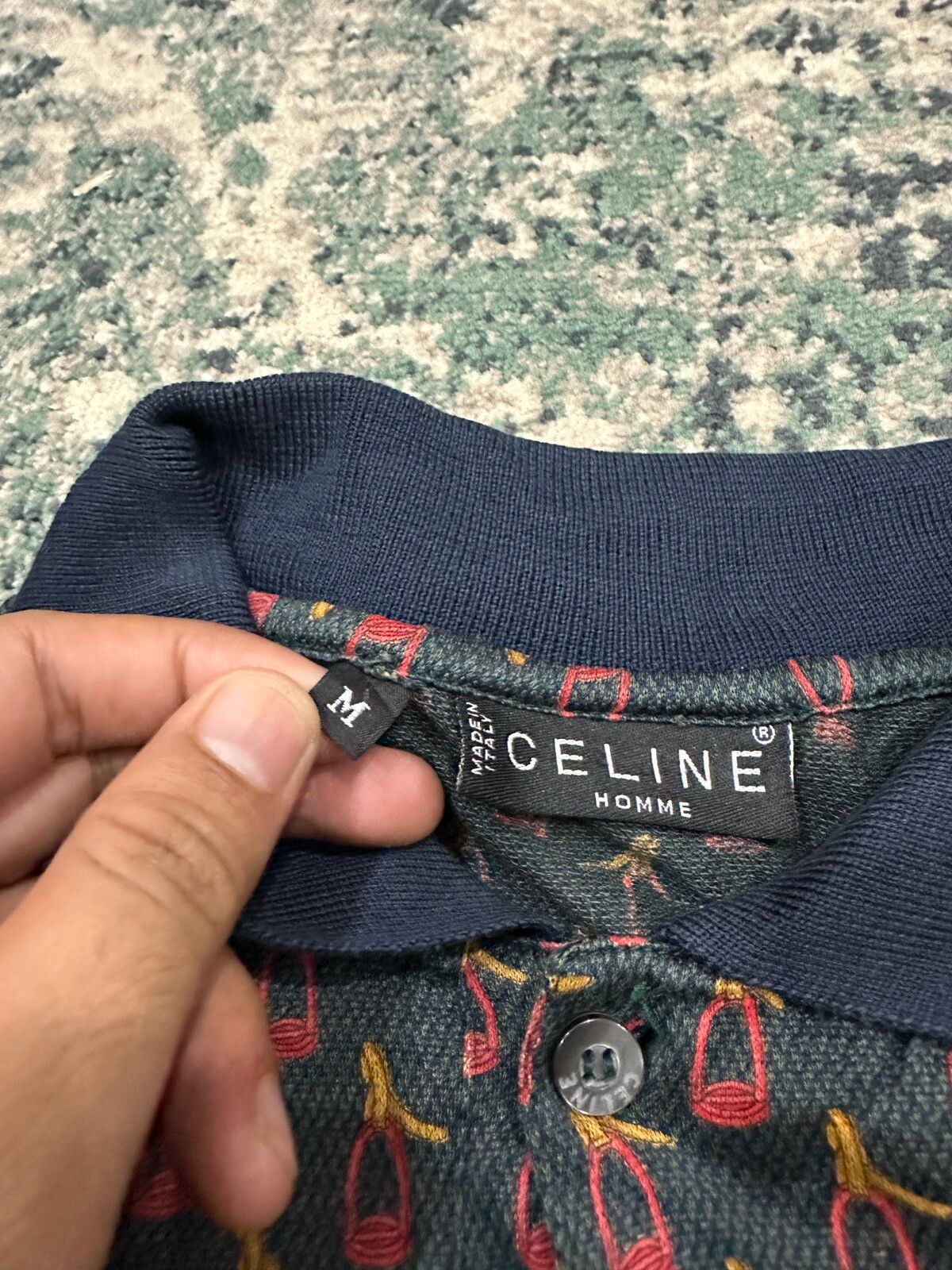 Vintage Celine Homme Printed L/S Polo Shirt - 6