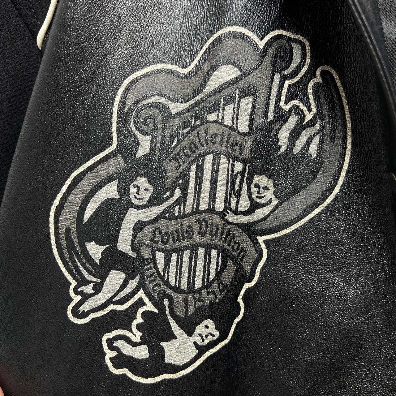 Louis Vuitton Lv SS23 music notation back portrait number black leather sleeve baseball jacket - 6