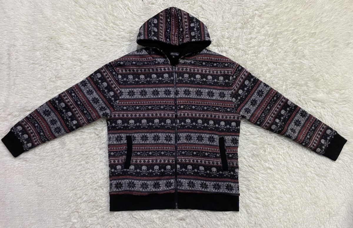 Japanese Brand - Fullprint Skulls Fleece Lined Zipper Hoodie Knitwear Jacket - 2