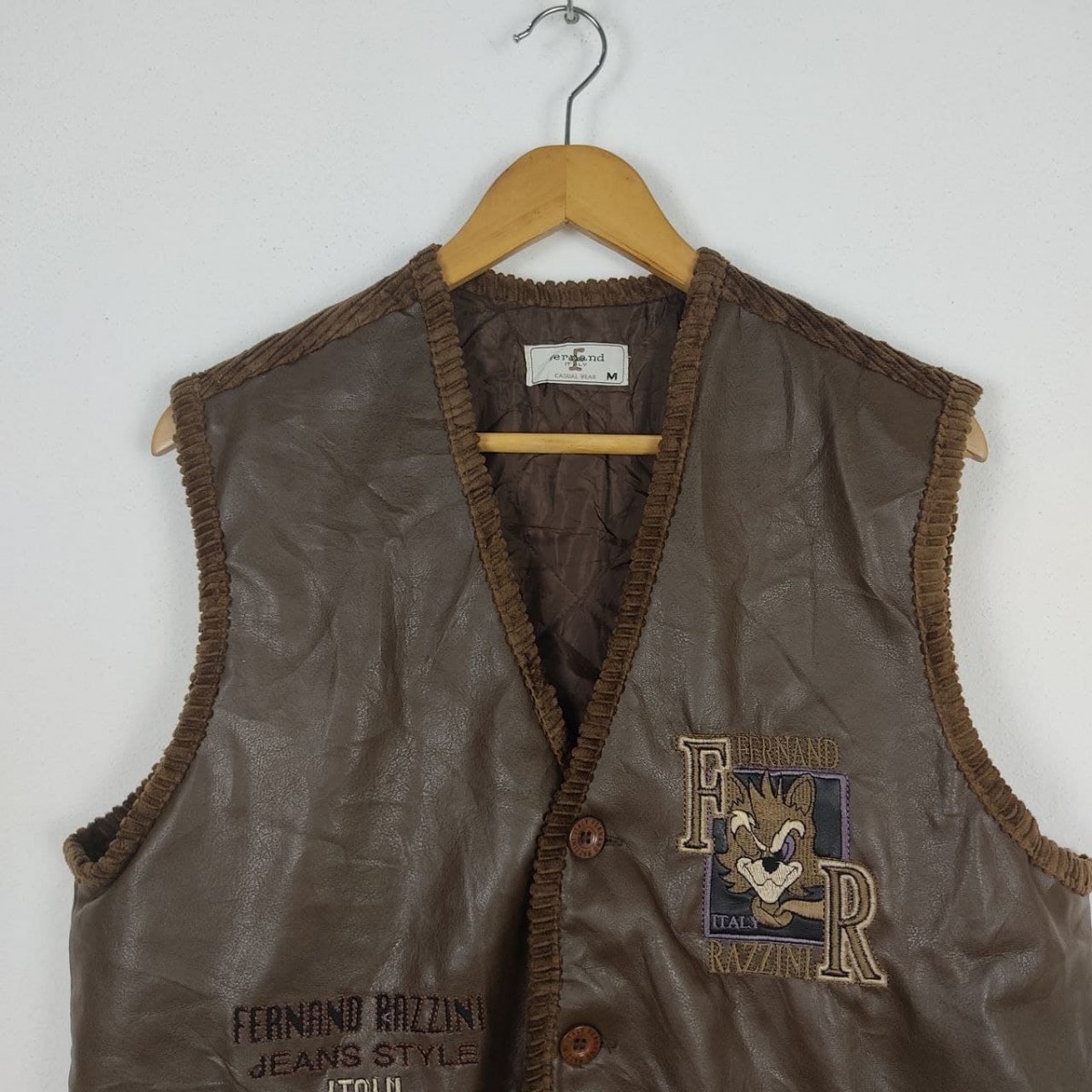 Designer - Fernand Razzini Italy Designer Leather Corduroy Vest Jacket - 3