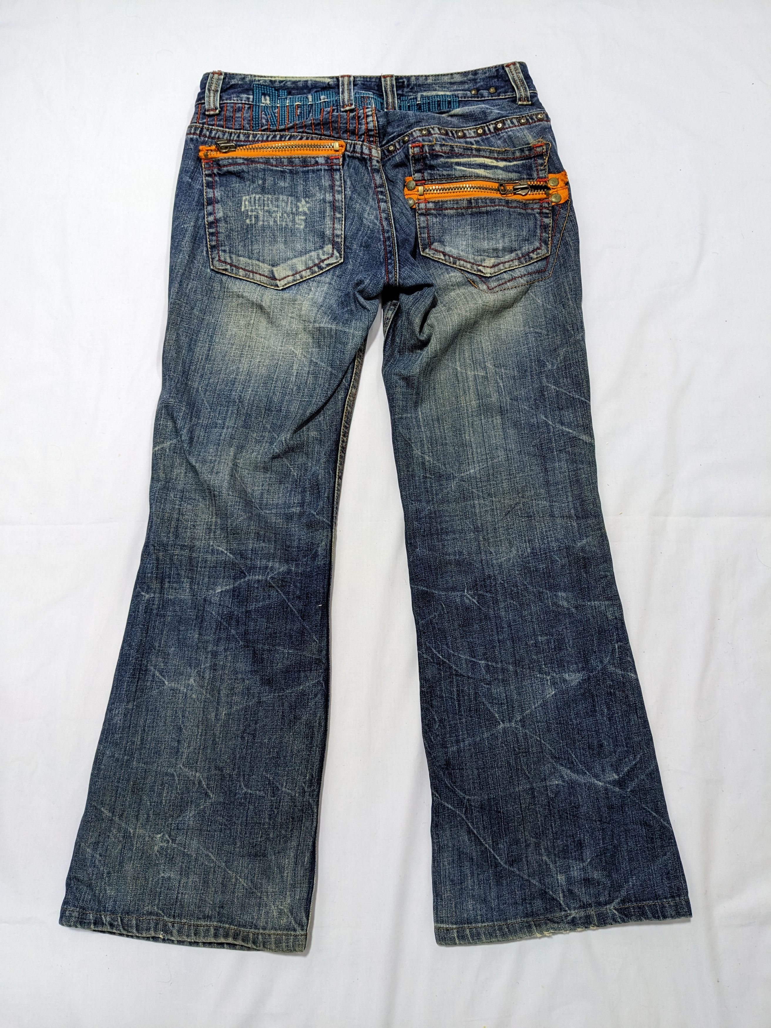 If Six Was Nine - Riobera Studded Zipper Flare Denim Wash Low Rise Jeans - 2