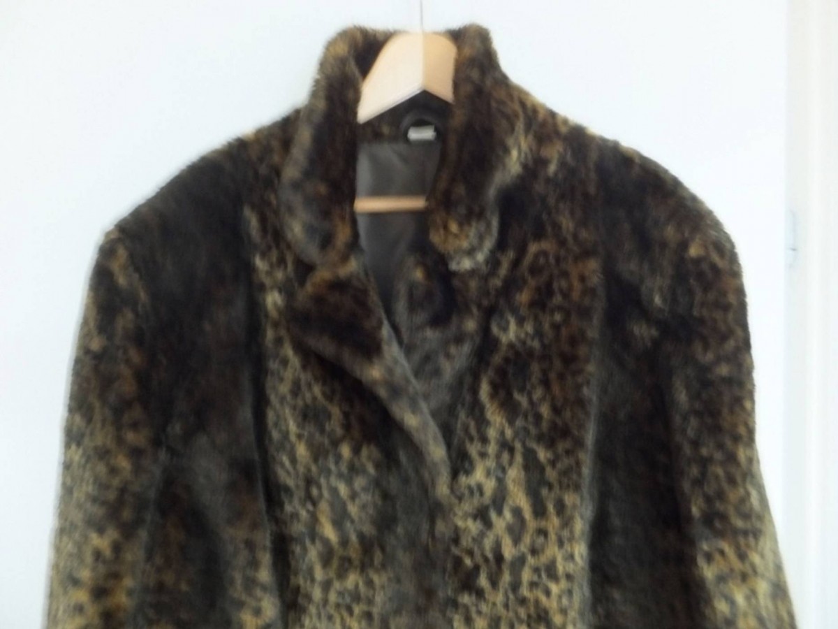 Vintage - faux fur leopard baby cat pattern coat size 50 52 - 5