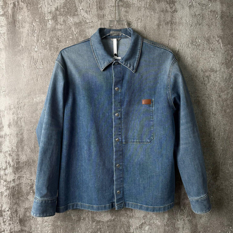 Dior Logo Leather Patch Collared Denim Jacket - 1