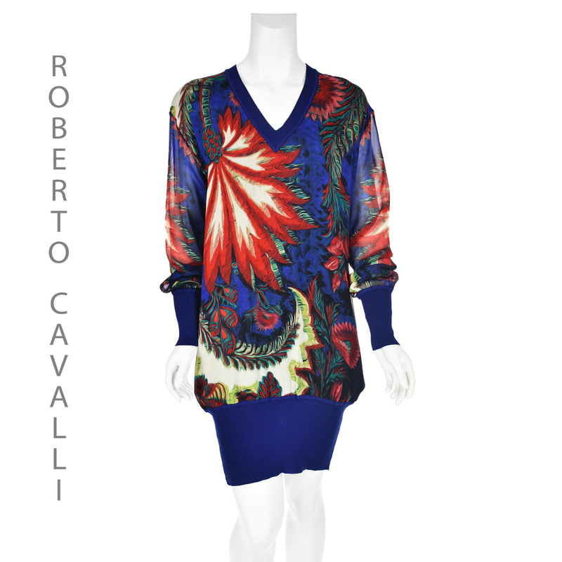 Blue Blouson Mini Dress w/Silk Front & Blue Knit Back - 1