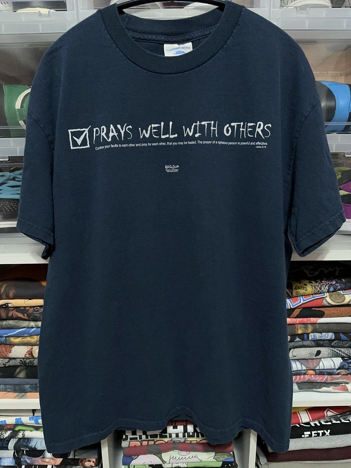 Vintage Y2K Prays Well With Others Graphic Jesus Tee Large - 1