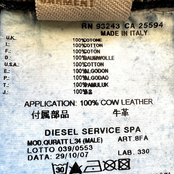 Diesel Quratt Straight Leg Jeans Dark Wash Snap Button Fly 100% Cotton 40x34 - 7