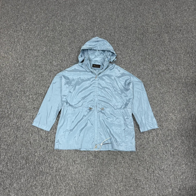 Loro Piana LP Blue Silk Hooded Drawstring Long-Sleeve Zipper Jacket - 1