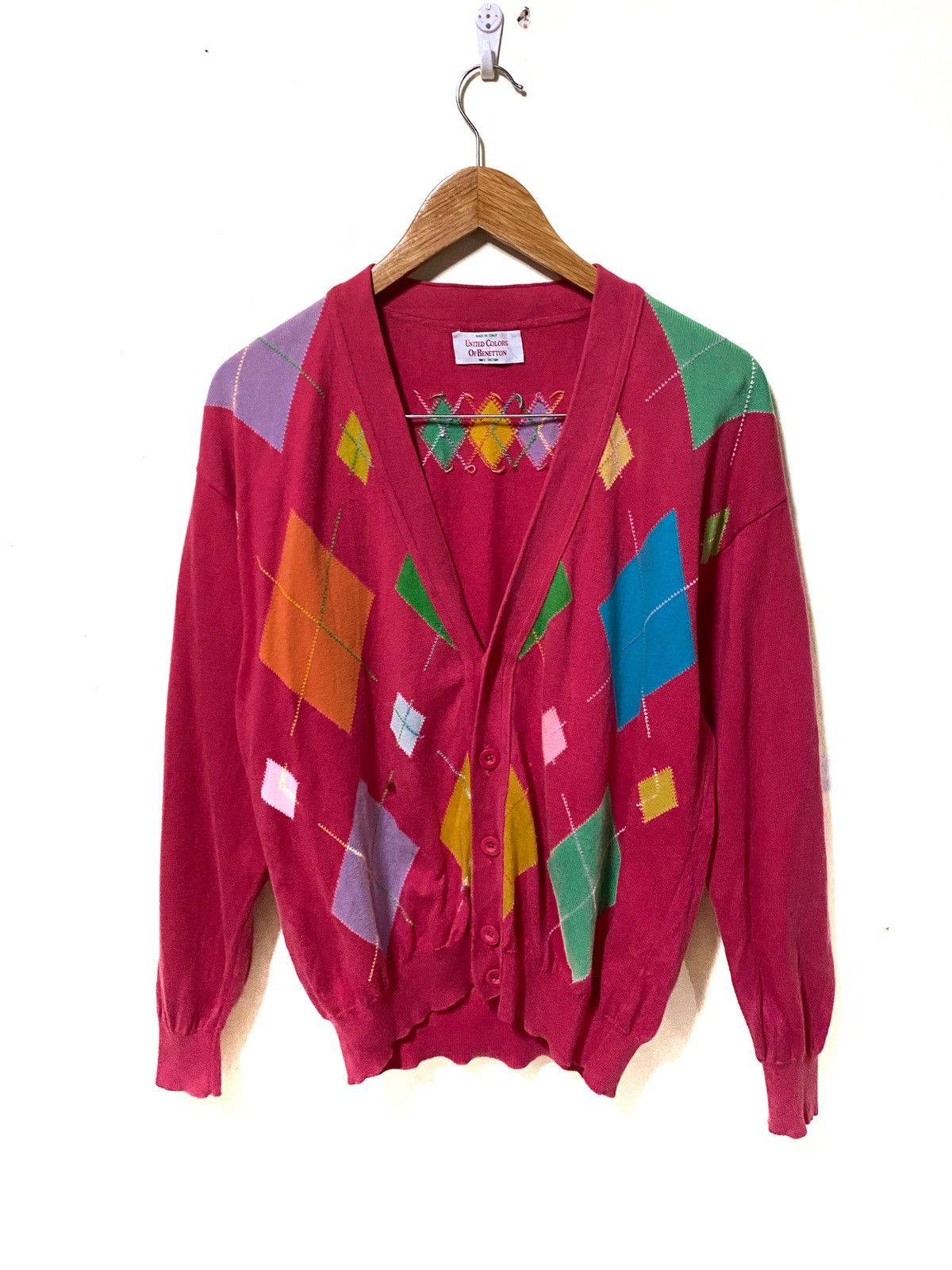 Vintage United Colors of Benetton Multicolor Knit Cardigan - 1