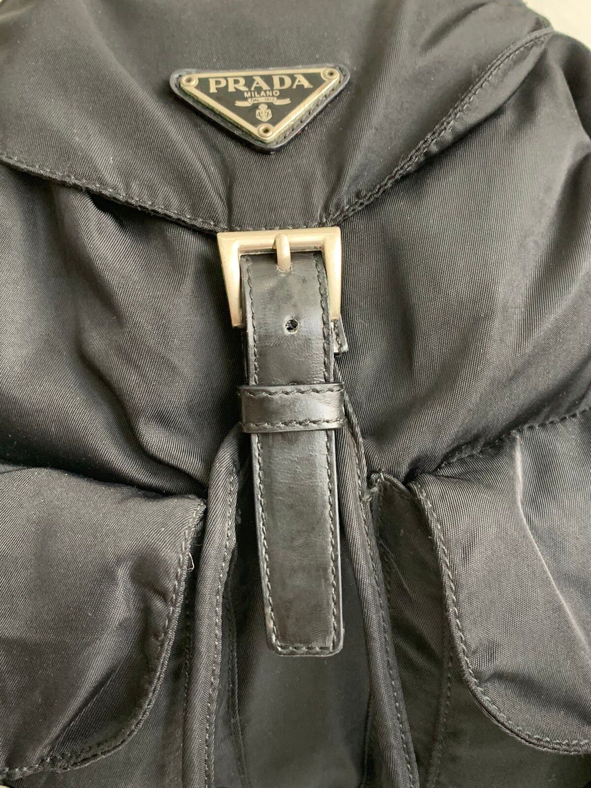 Authentic prada backpack black nylone double pocket - 9