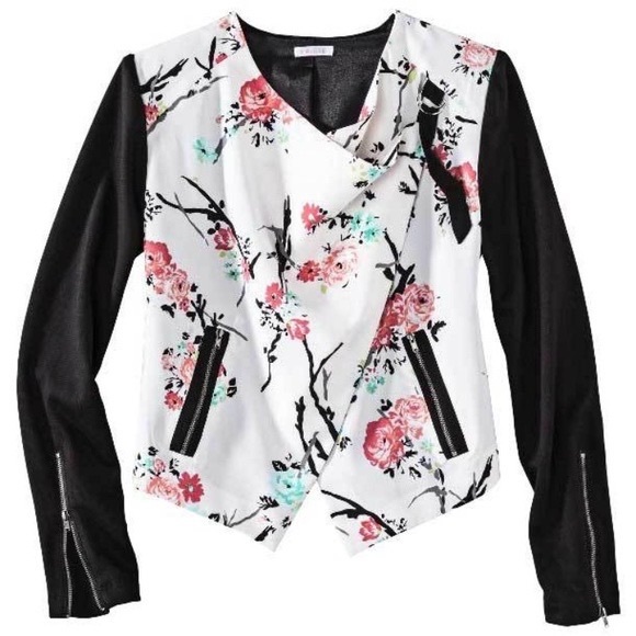 Xhilaration Asymmetrical Cherry Blossom Blazer Shoulder Pad Jacket - 1