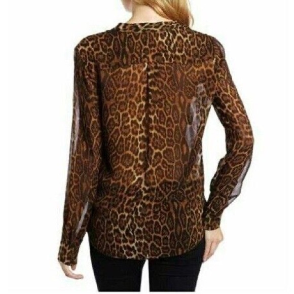 BCBGMaxAzria - BCBG Max Azria Anderson Sheer Silk Animal Cheetah Print Blouse Top - 2