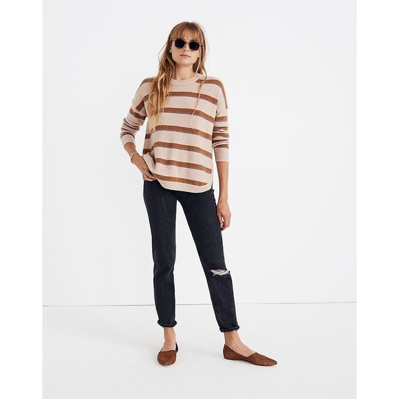 Staccato Striped Beige Knit Soft Sweater Medium - 1