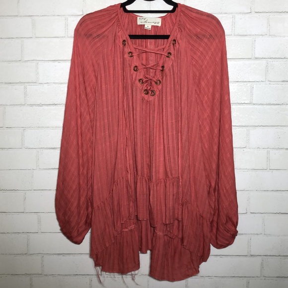 Vintage Havana Oversized Flowy Lace-Up Top - 2