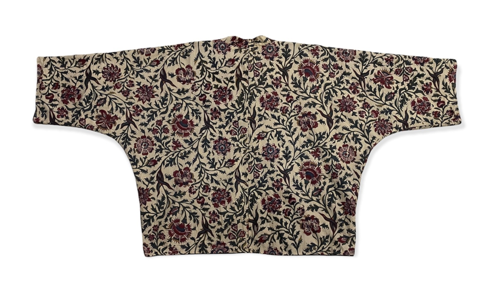Cardigan - Cardigan Kimono Style Open Front Cotton Floral Batik Design - 7