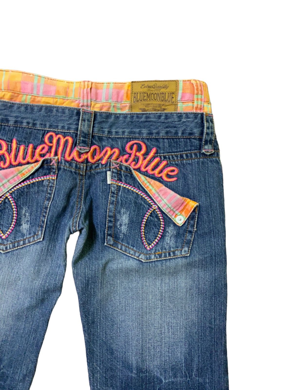 Archival Clothing - Blue Moon Blue Embroidery Logo Double Waist Low Waist Denim - 11