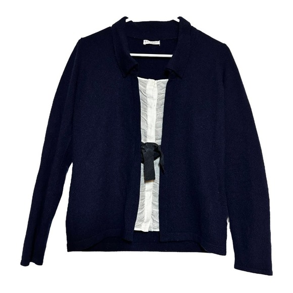 Brunello Cucinelli Cardigan Sweater 100% Cashmere Ruched Shirt Collar Tie Front - 1