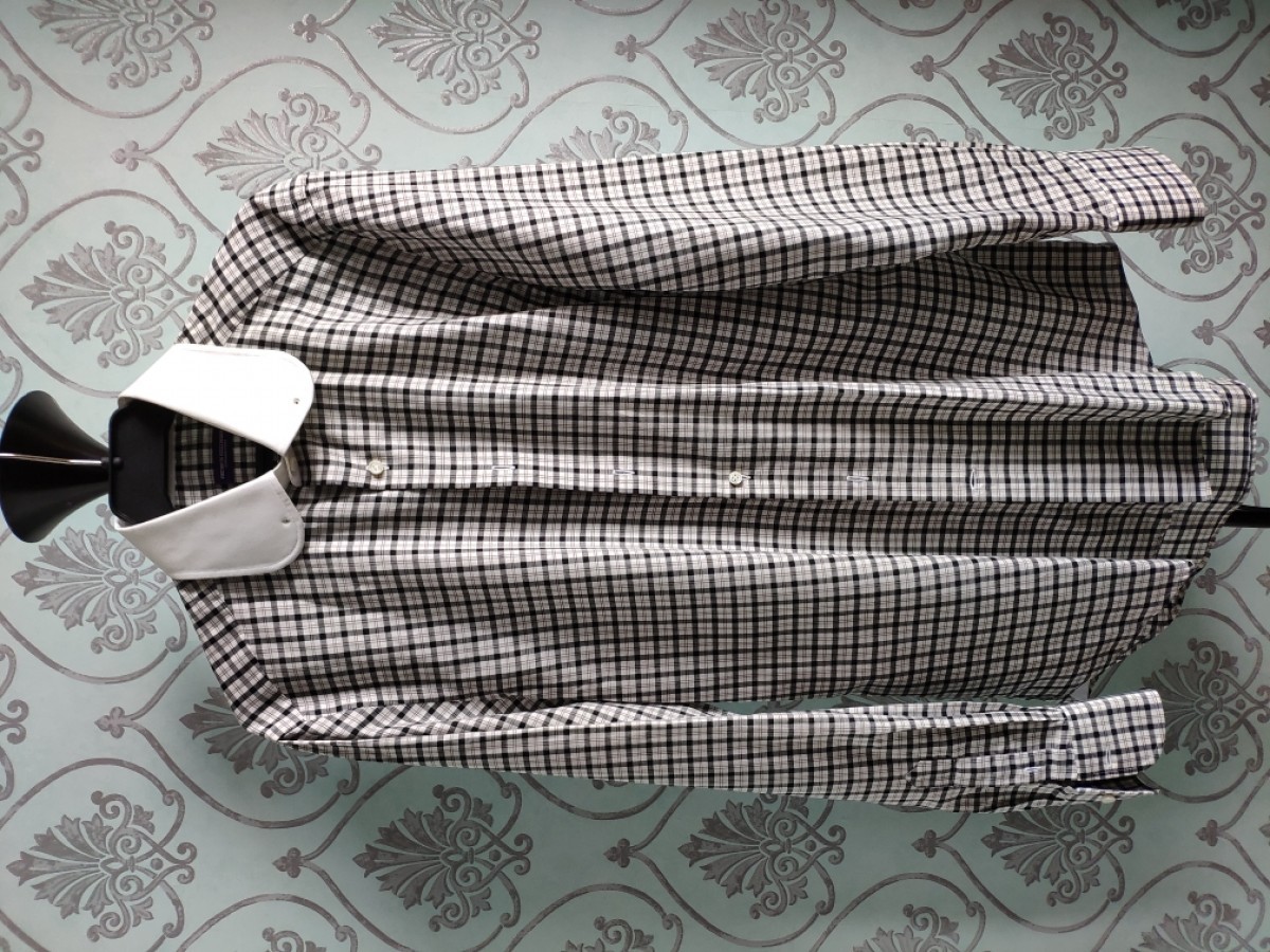 Patrick Hellmann Collection - NEW ! Collar pin & bar plaid shirt.Like Comme des Garcons - 1