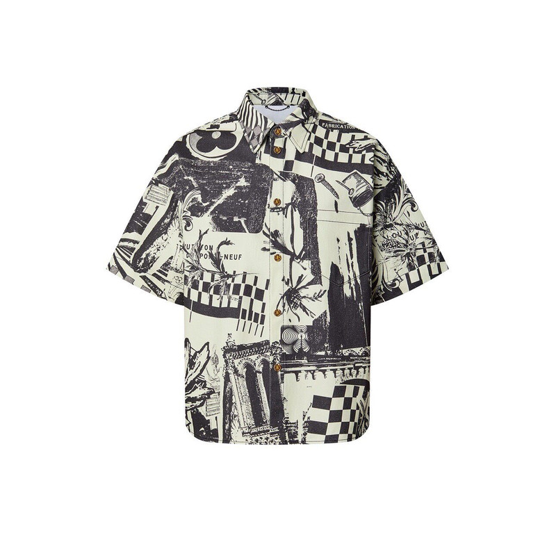 Louis Vuitton LV Comic Newspaper Graffiti Denim Short-Sleeve Shirt - 1