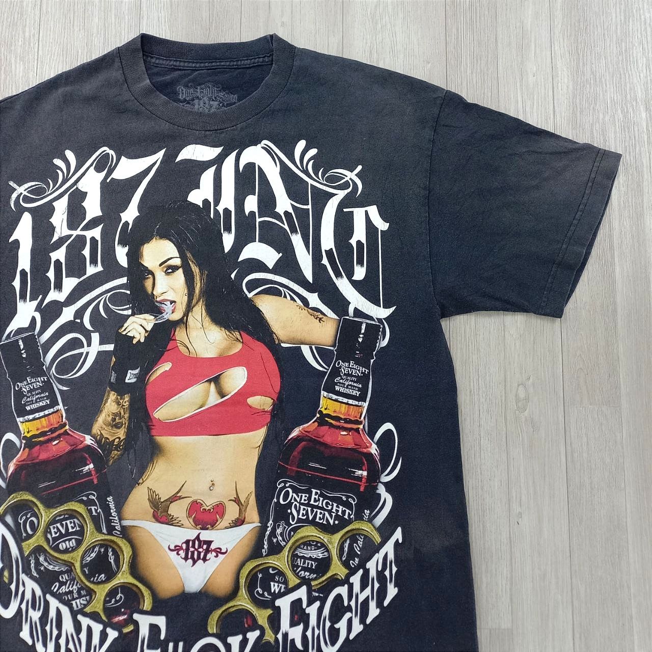 Rare - Vtg 187 Whiskey Drink F#@k Fight Sexygirl Distressed T-shirt - 5