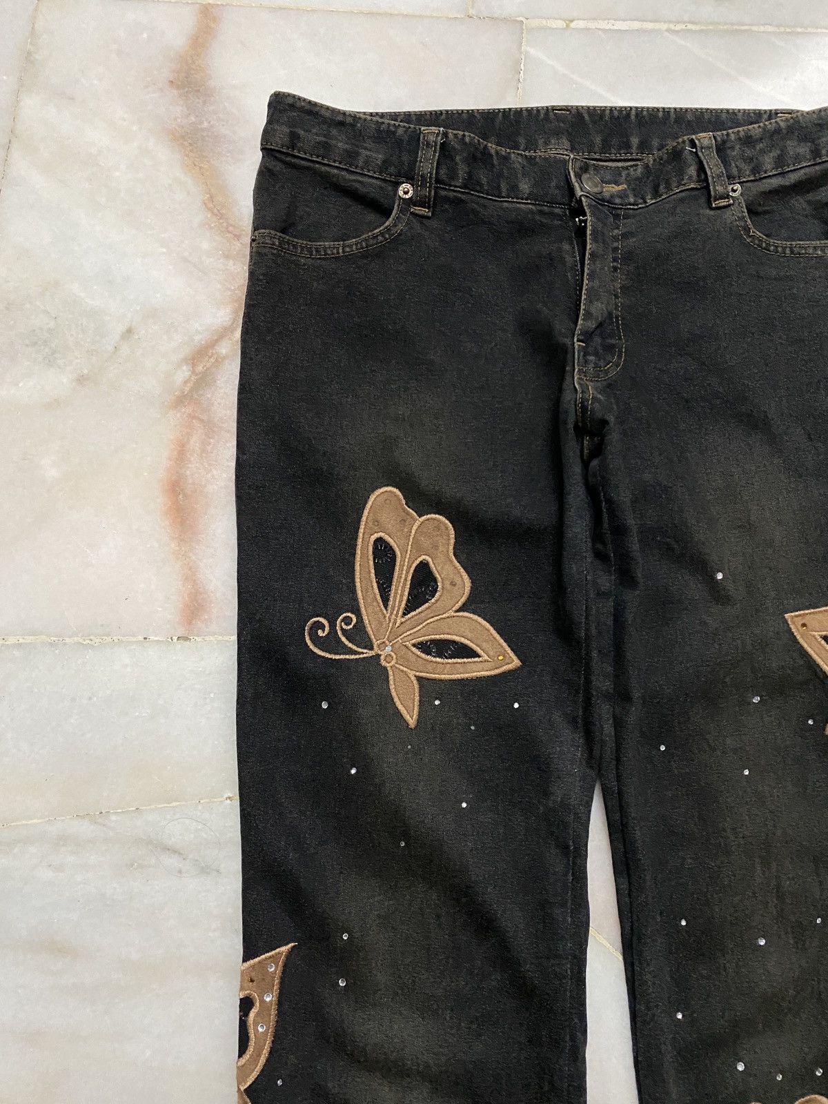 💥Flare💥90s Japanese 3D Embroidery Butterfly Distress jean - 5