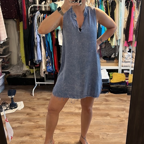 Vintage Havana Blue Raw Hem Soft Denim Look Dress - 9