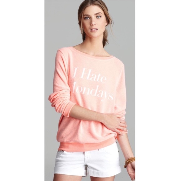 Wildfox “I Hate Mondays” Bright Orange Brushed Hacci Sweatshirt - 1