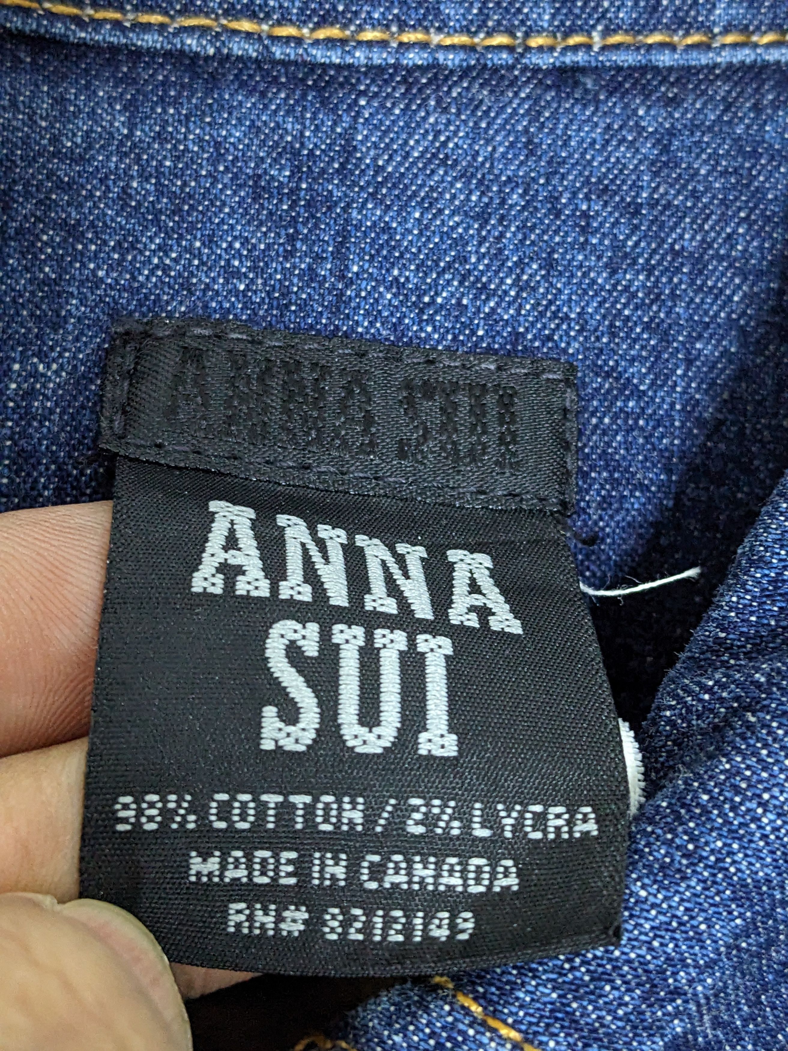Anna Sui Designer Blue Denim Jacket Small Cropped Button Up - 11
