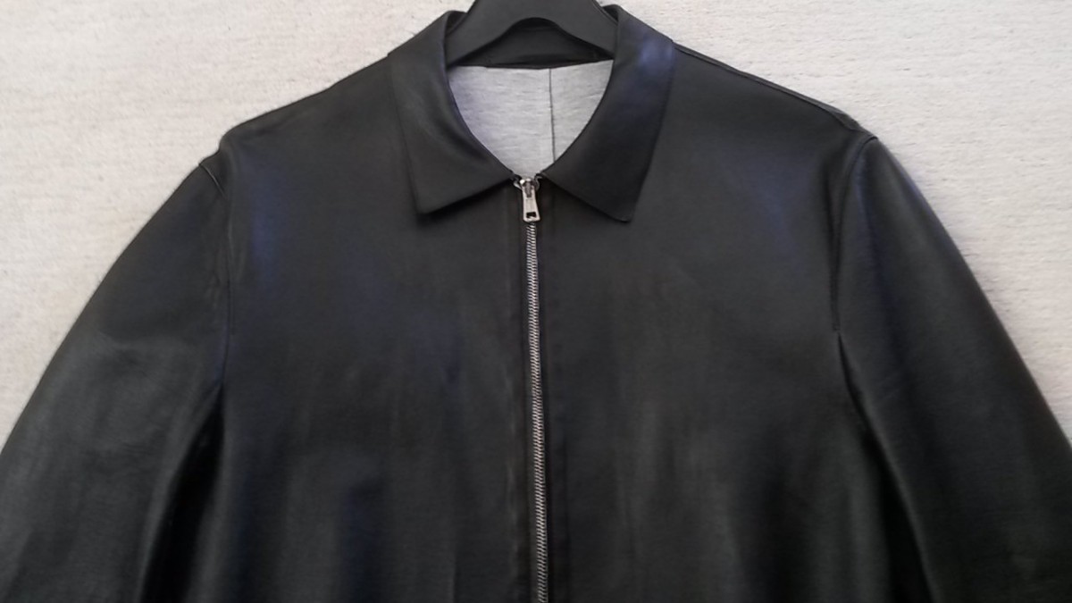 Black Unstructured Laser Cut Leather Jacket S M - 5