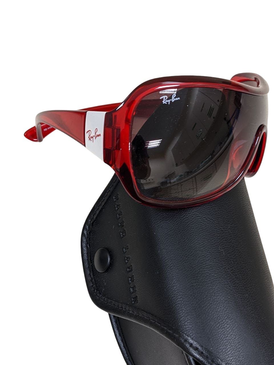 RAYBAN SHIELD SUNGLASSES RB 4099 607/8H 2N CRYSTAL RED WHITE - 4