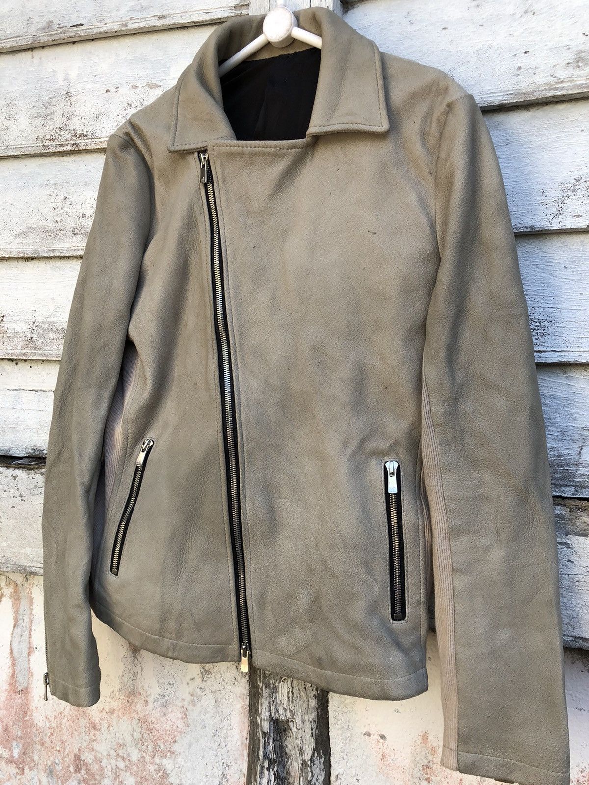 No Id Goat Leather Hybrid Asymetrical Jacket - 3