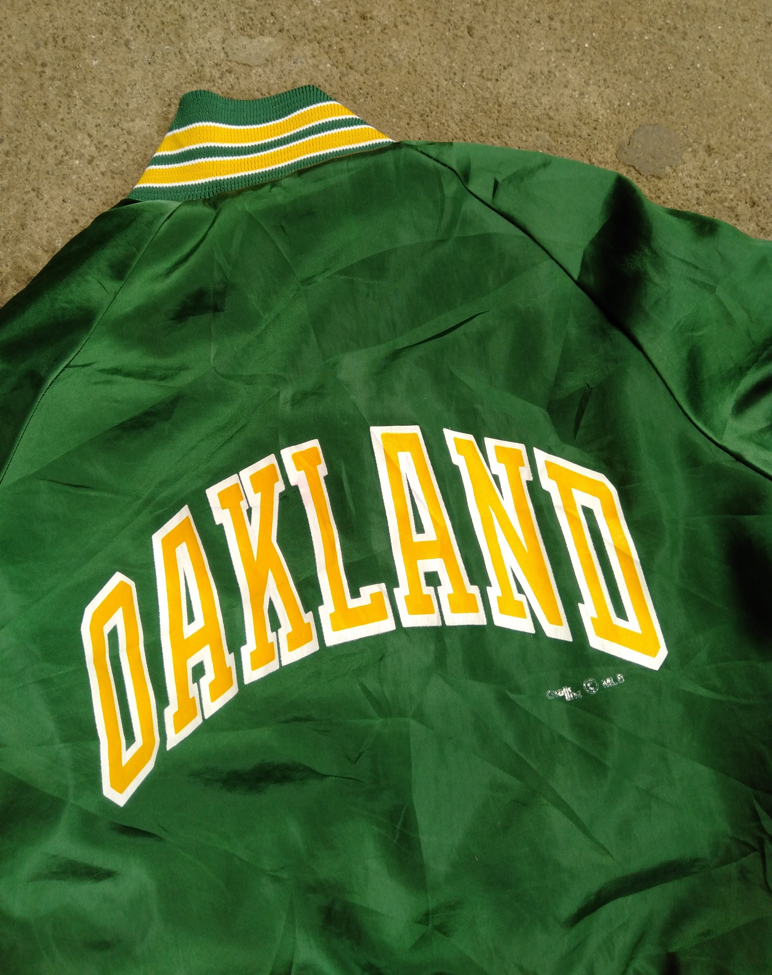 1989 Chalkline Oakland Athletics Arch Spellout vintage satin jacket - 10