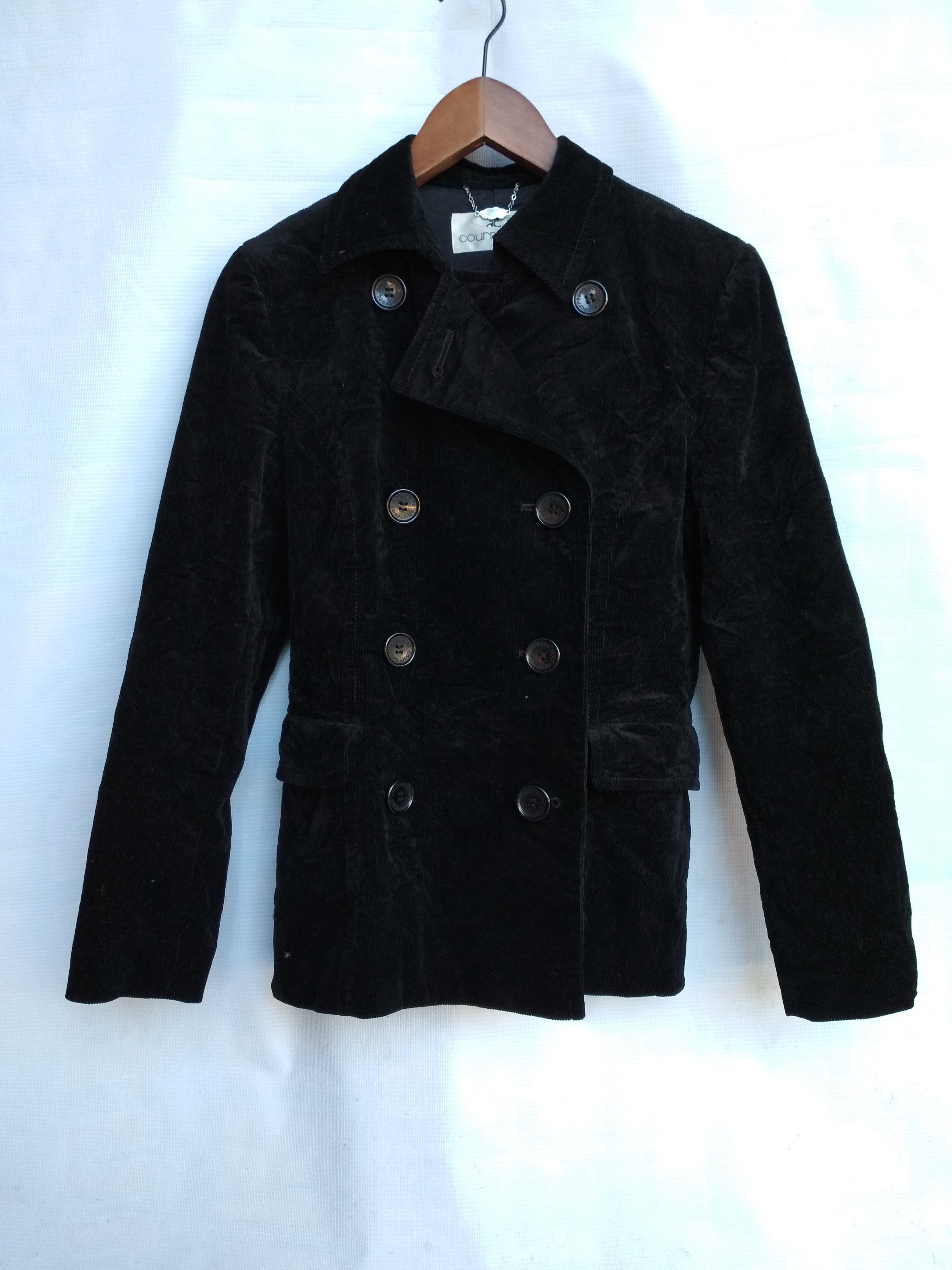 courreges black corduroy double breasted jacket - 1