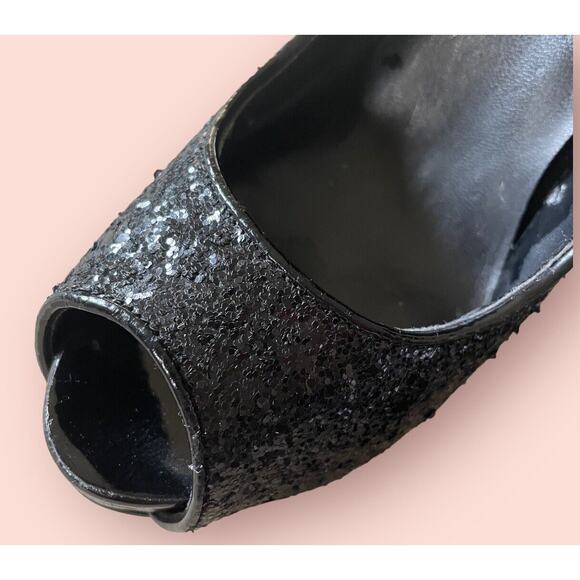 Michael Michael Kors Womans Glitter Sparkly Peeptoe Black Pumps Heels Size 7.5 - 7