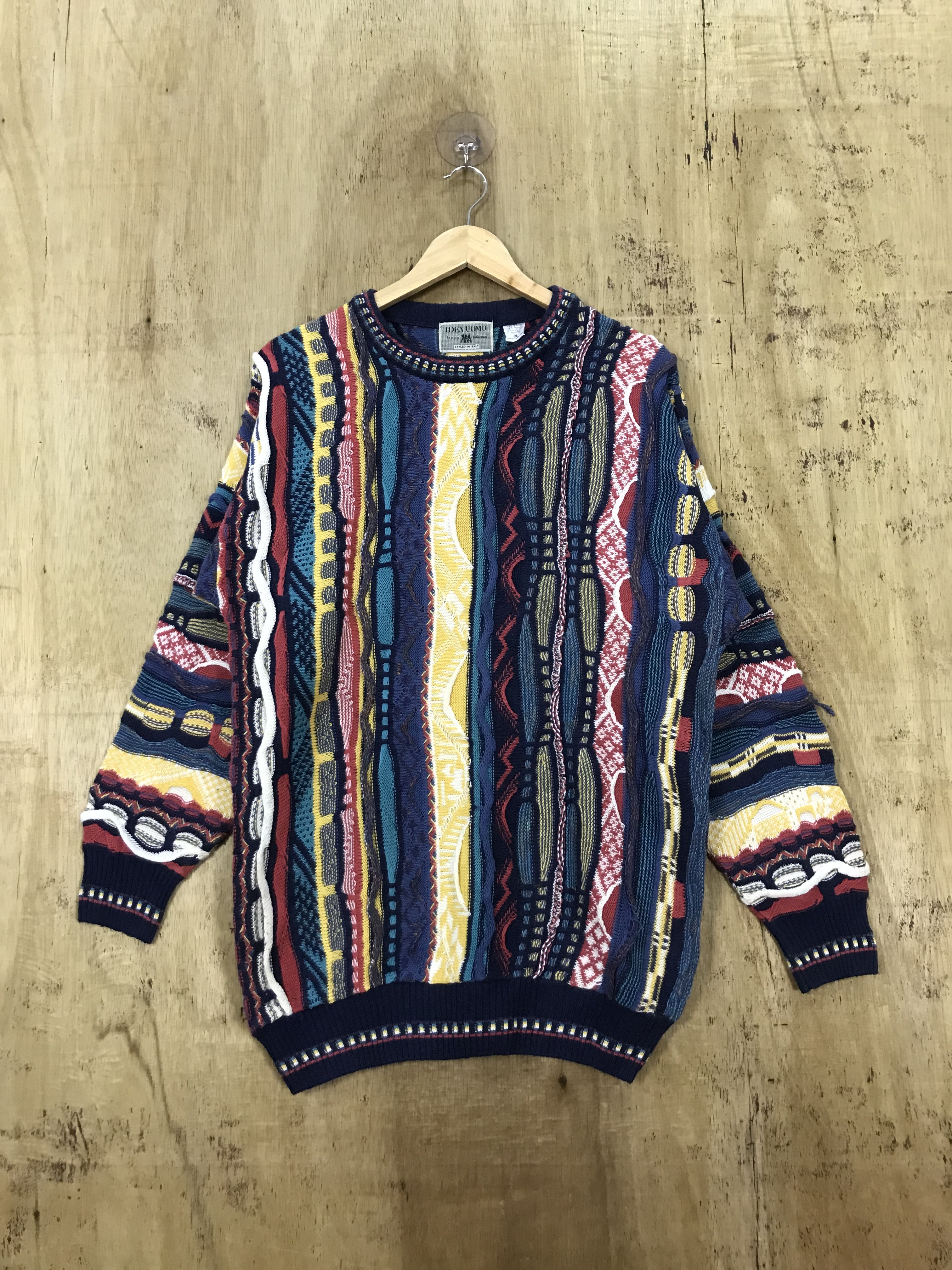 Italian Designers - Idea Uomo Italiana Coogi Style Multi Color 3D Knit Sweater - 1