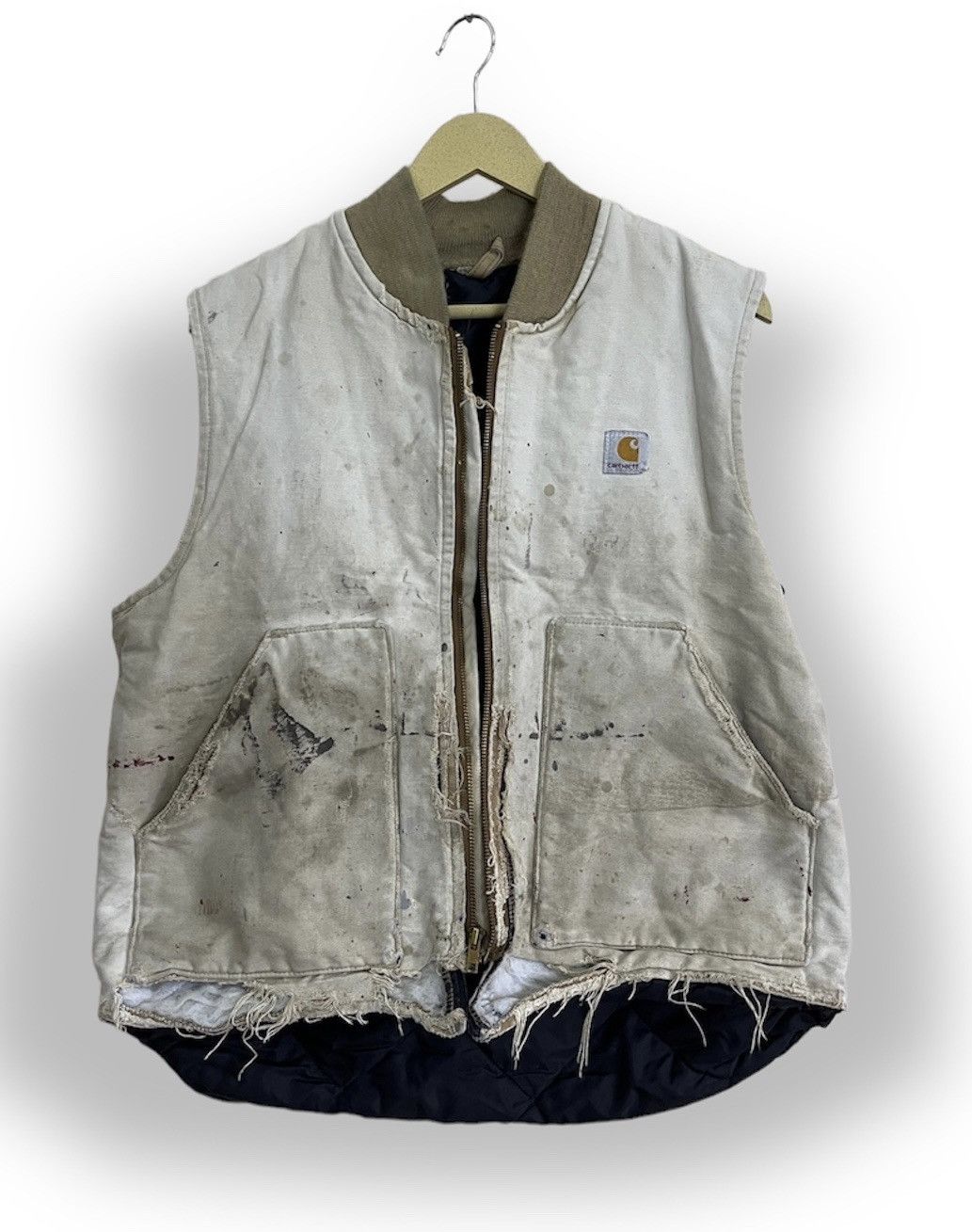 Distressed Vintage Carhartt Worker Vest Ripped Made In USA - 1