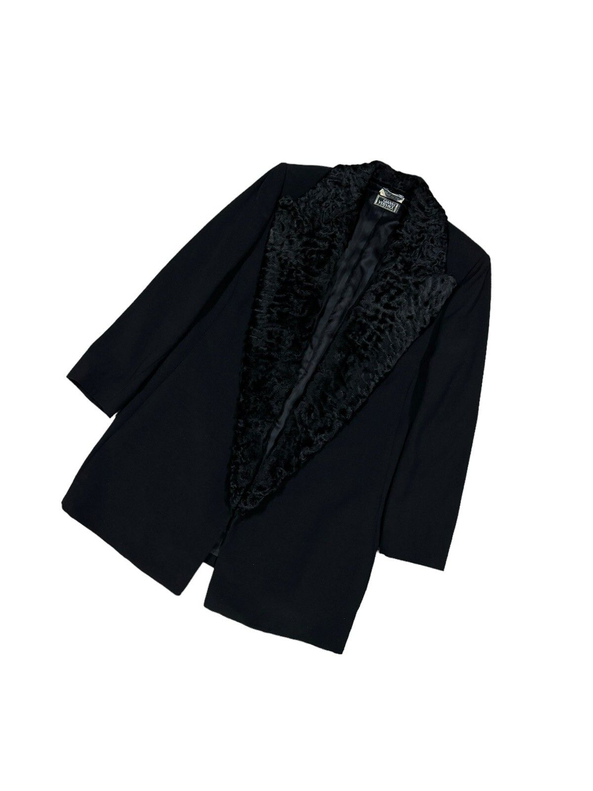 Vtg🔥Authentic Gianni Versace Faux Fur Trim Button Less Coat - 11