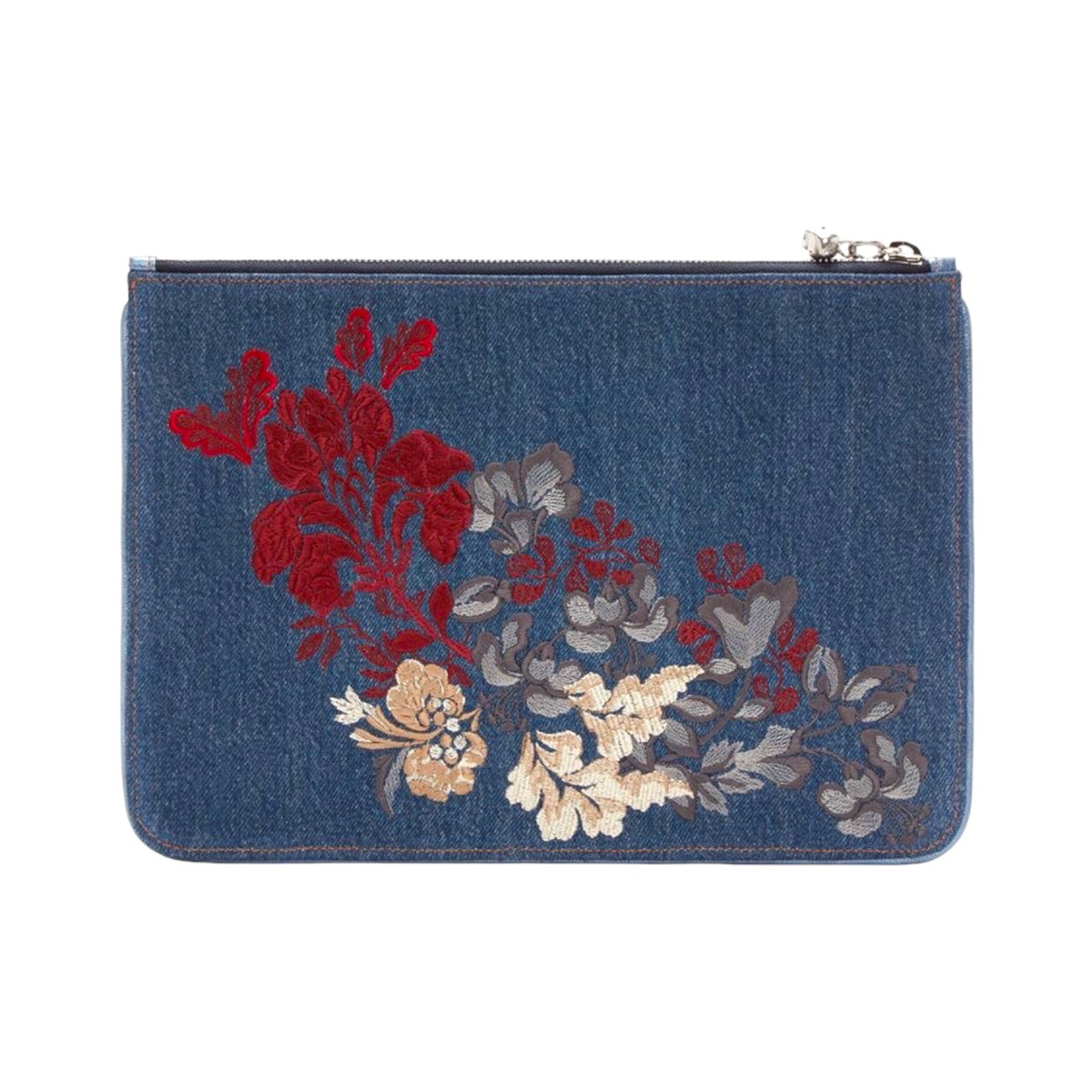 Alexander McQueen Floral Embroidered Denim Clutch - 1